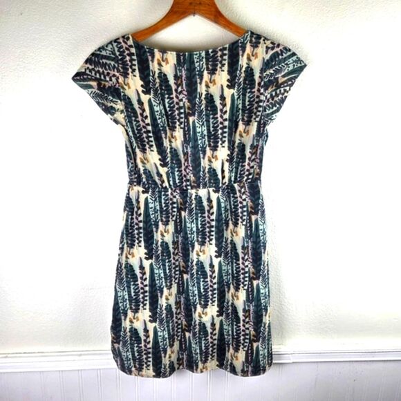 Fossil Boho Forest Leaf Silk Knee Length Shift Dress Size XS - Picture 2 of 9
